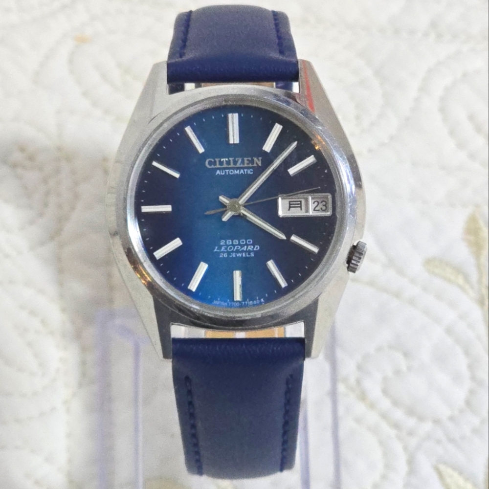Vintage Citizen Leopard 7700 Hi-Beat 28800 Men's Watch Blue Mechanical Automatic